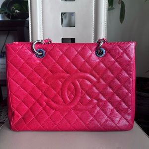 Chanel red caviar GST with silver hardware